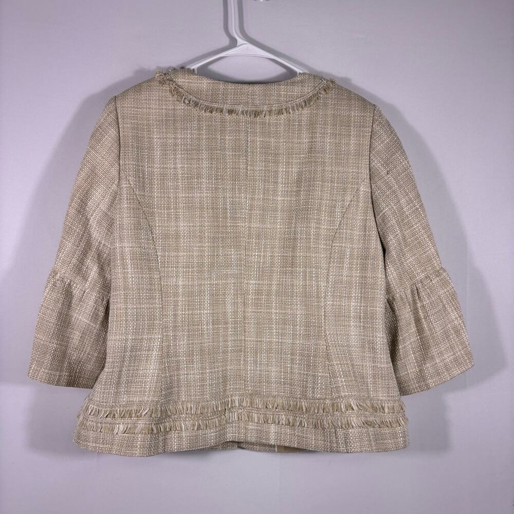 NWT Karl Lagerfeld Tweed Beige Bell Sleeve Women's Blazer Pearl Trim Size 14W C1 - Picture 2 of 9